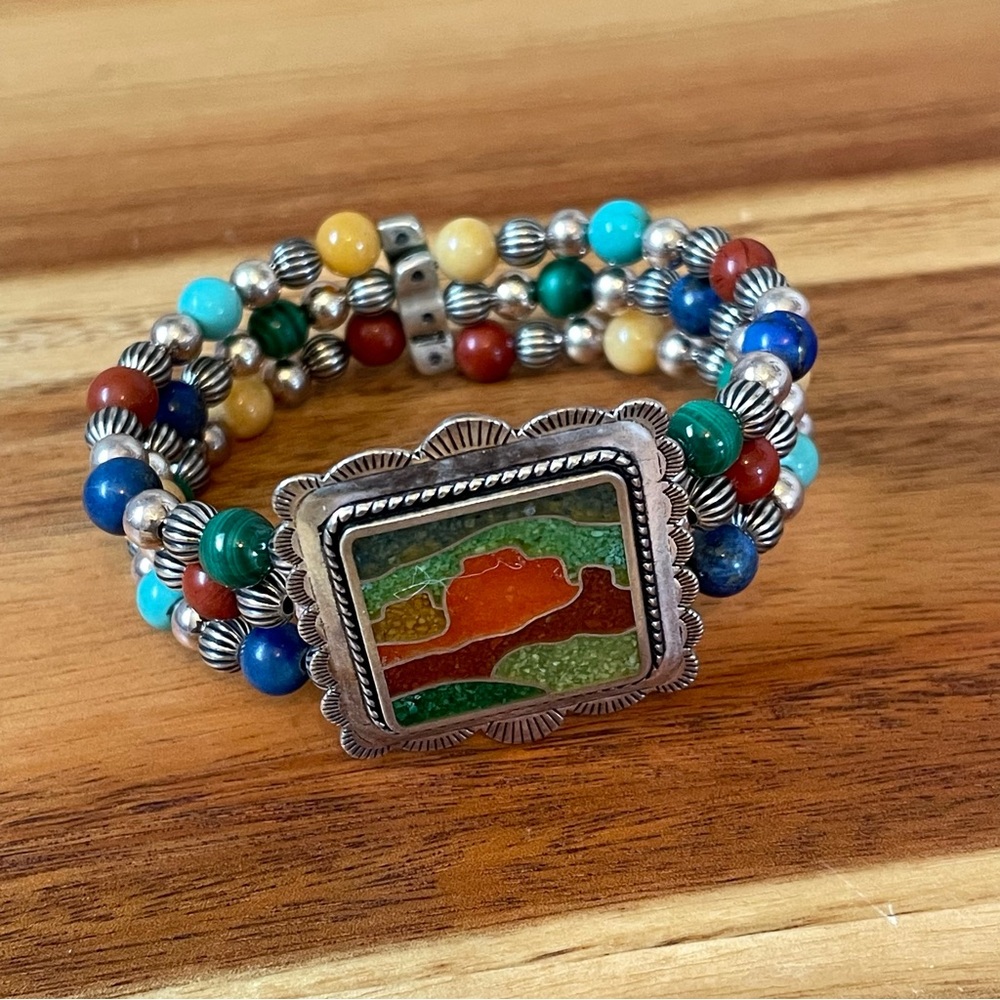 Carolyn Pollack Sterling Silver 925 Gemstone‎ Desert Scene Cuff Bracelet